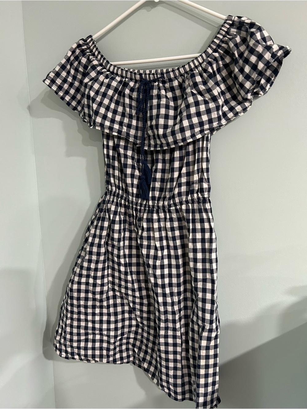 GINGHAM COTTON NAVY/WHITE MINI DRESS SO Juniors